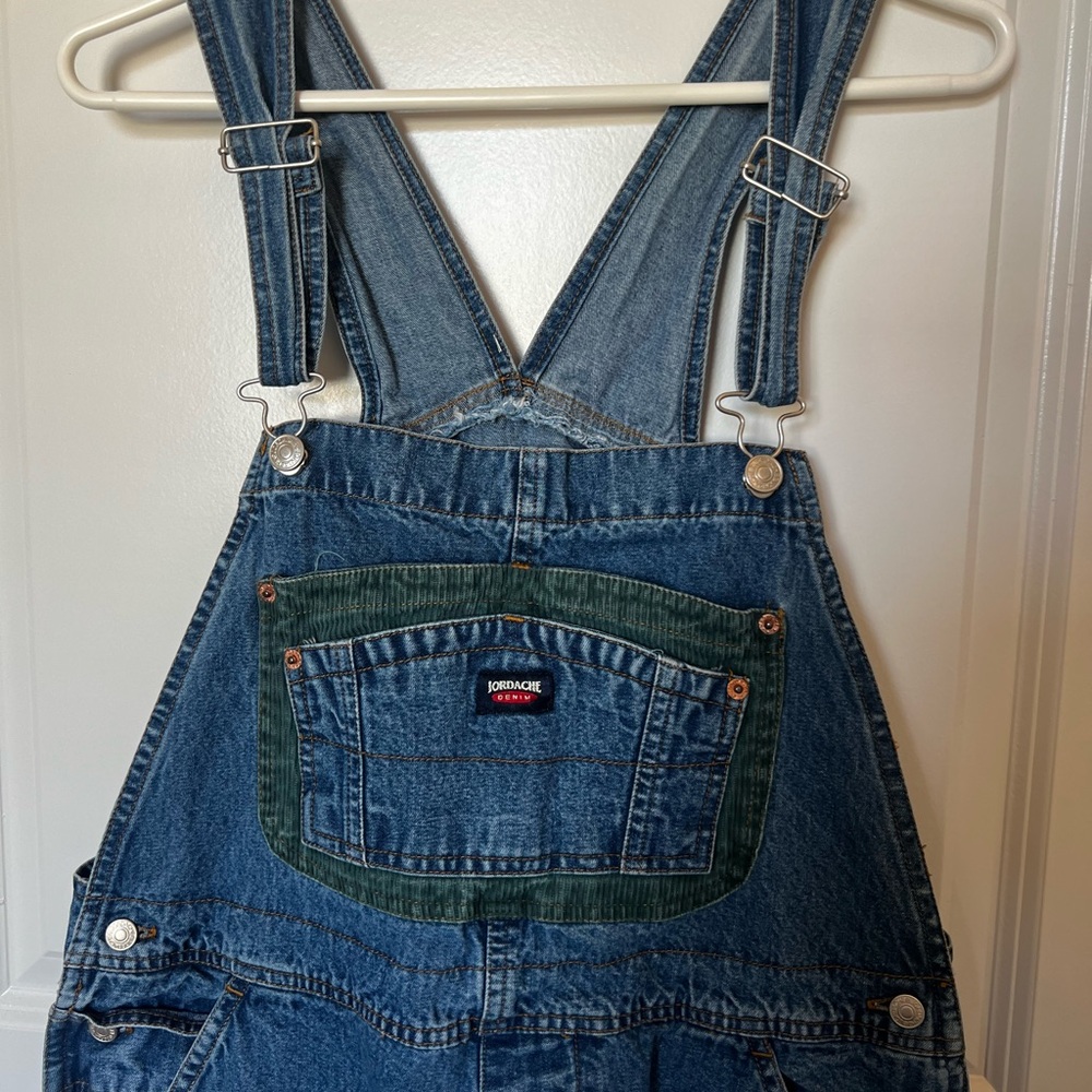 Vintage Jordache Blue Denim Overalls with Green Trim